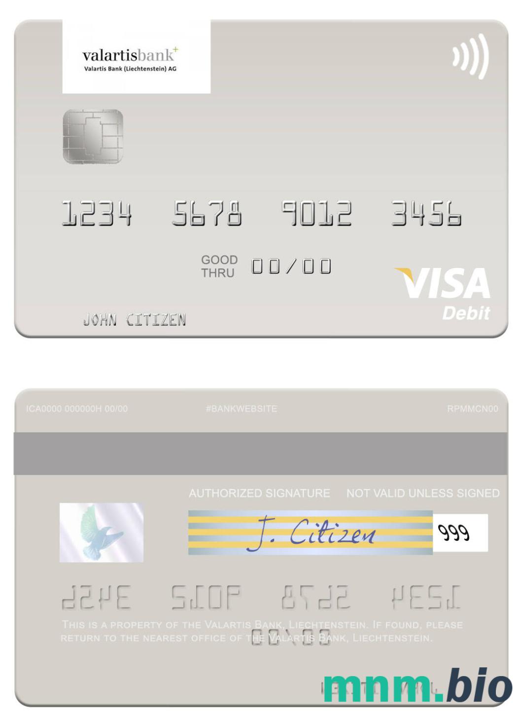 Liechtenstein Valartis Bank visa debet karta przykład w formacie PSD